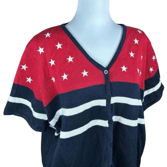 Vintage Norton Studio Stars and Stripes Short Sleeve Cardigan Sweater - Picture 2 of 5